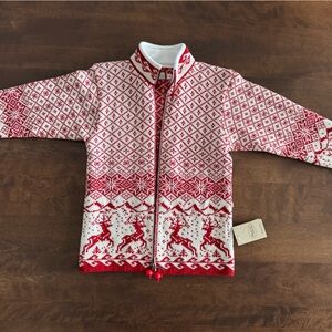 Festive Red and White Kids 100% Wool Sweater